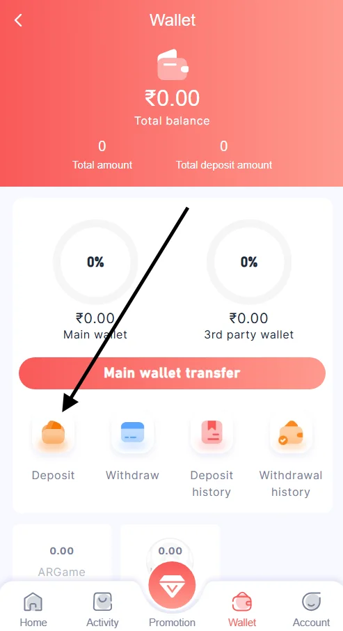 Click on the deposit option